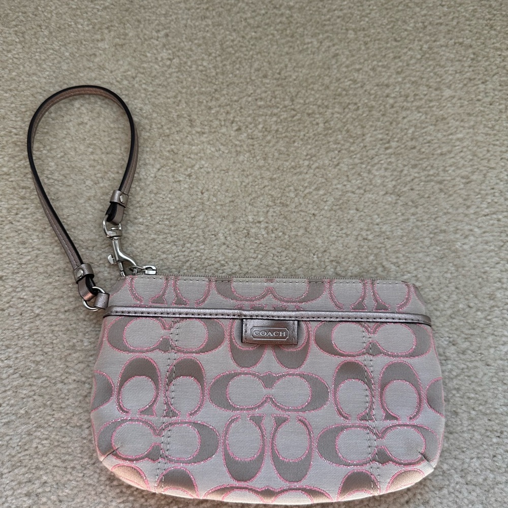 Coach Signature Pink and Tan Wristlet